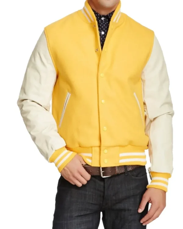 Seth Yellow and Beige Varsity Jacket