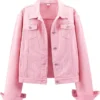 Shania Distressed Denim Long Sleeve Pink Jean Jacket