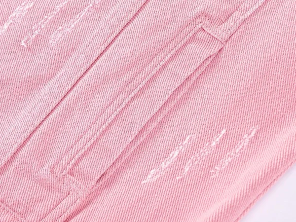 Shania Distressed Denim Long Sleeve Pink Jean Jacket 2nd Closeup