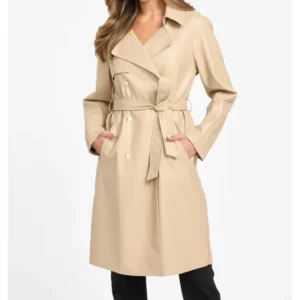 Shawna Premium Look Beige Leather Trench Coat