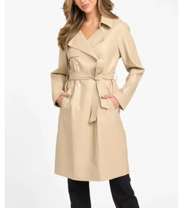 Shawna Premium Look Beige Leather Trench Coat