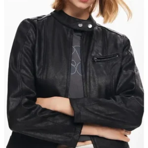 Shekenyah Black Leather Cafe Racer Classic Jacket Front
