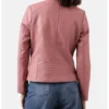 Shenae Pink Leather Quilted Cafe Racer Jacket Back