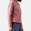 Shenae Pink Leather Quilted Cafe Racer Jacket Side View