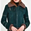 Sheri Dark Green Suede Shearling Aviator Leather Jacket