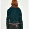 Sheri Dark Green Suede Shearling Aviator Leather Jacket Back