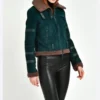 Sheri Dark Green Suede Shearling Aviator Leather Jacket Side View