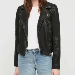 Siena Quilted Shoulder Black Leather Jacket
