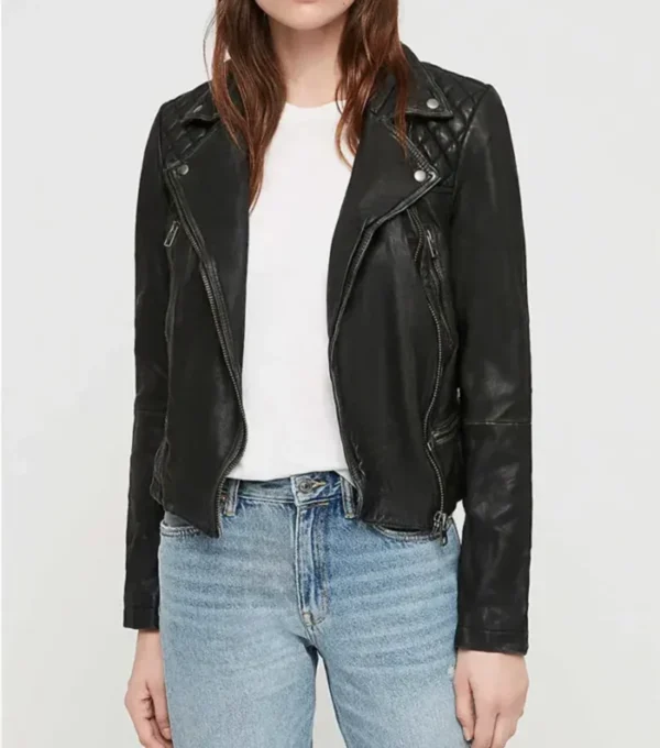Siena Quilted Shoulder Black Leather Jacket