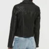 Siena Quilted Shoulder Black Leather Jacket Back