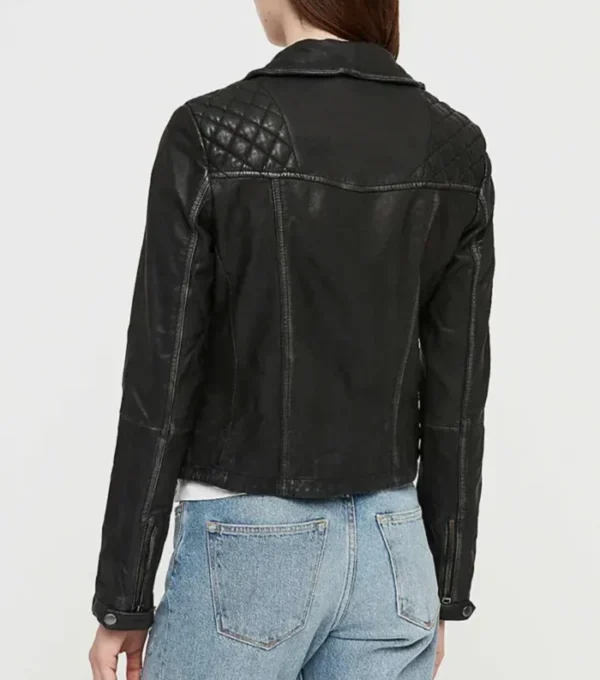 Siena Quilted Shoulder Black Leather Jacket Back