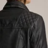 Siena Quilted Shoulder Black Leather Jacket Back Closeup