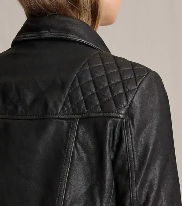 Siena Quilted Shoulder Black Leather Jacket Back Closeup