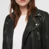Siena Quilted Shoulder Black Leather Jacket Front
