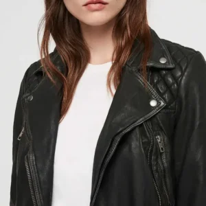 Siena Quilted Shoulder Black Leather Jacket Front