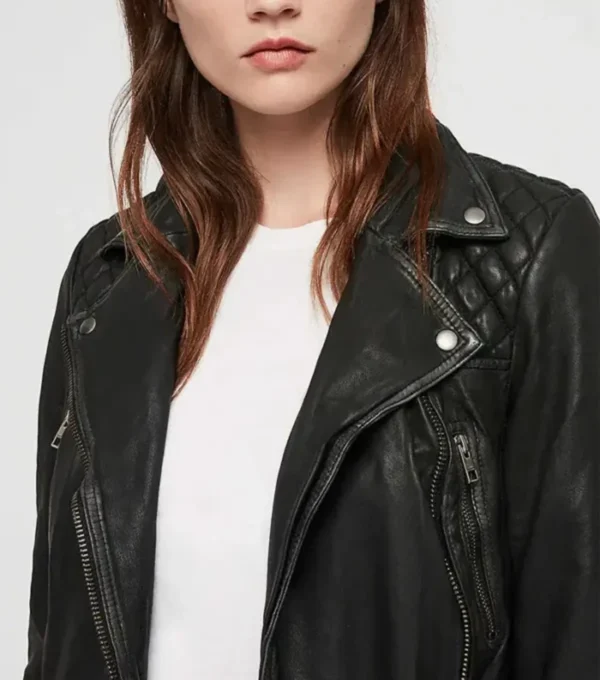 Siena Quilted Shoulder Black Leather Jacket Front
