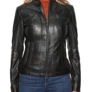 Sierra Slim Fit Motorcycle Cafe Racer Black Jacket