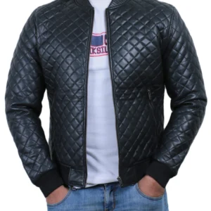 Sophia black quilted bomber leather jacket