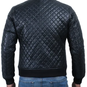 Sophia black quilted bomber leather jacket Back