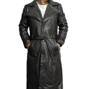 Stephanie Dark Aesthetic Leather Duster Coat