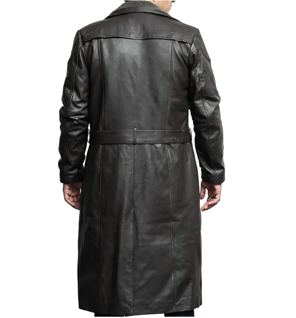 Stephanie Dark Aesthetic Leather Duster Coat Back