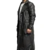 Stephanie Dark Aesthetic Leather Duster Coat Side View