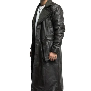 Stephanie Dark Aesthetic Leather Duster Coat Side View