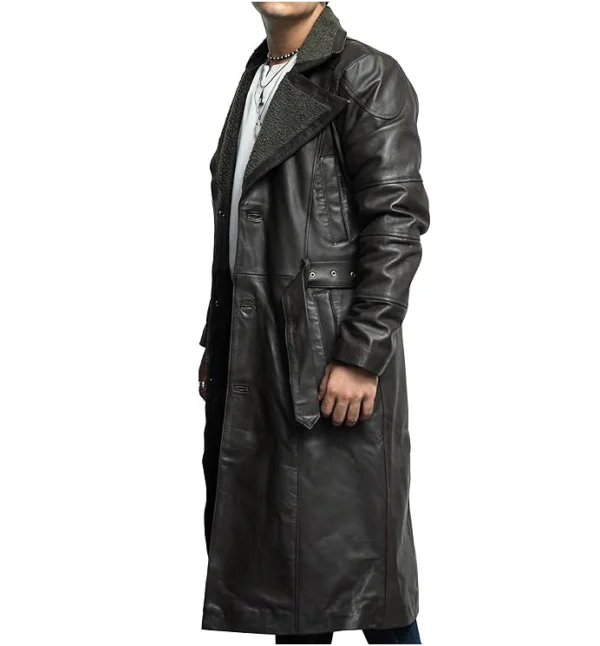 Stephanie Dark Aesthetic Leather Duster Coat Side View