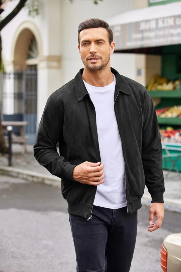 Syrenitee Suede Aviator Jacket in Black Front