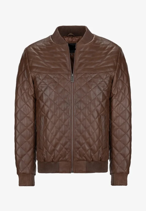 TJ brown quilted leather bomber jacket