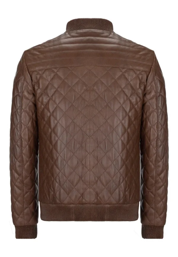 TJ brown quilted leather bomber jacket Back