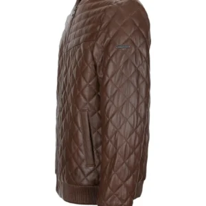 TJ brown quilted leather bomber jacket Side View