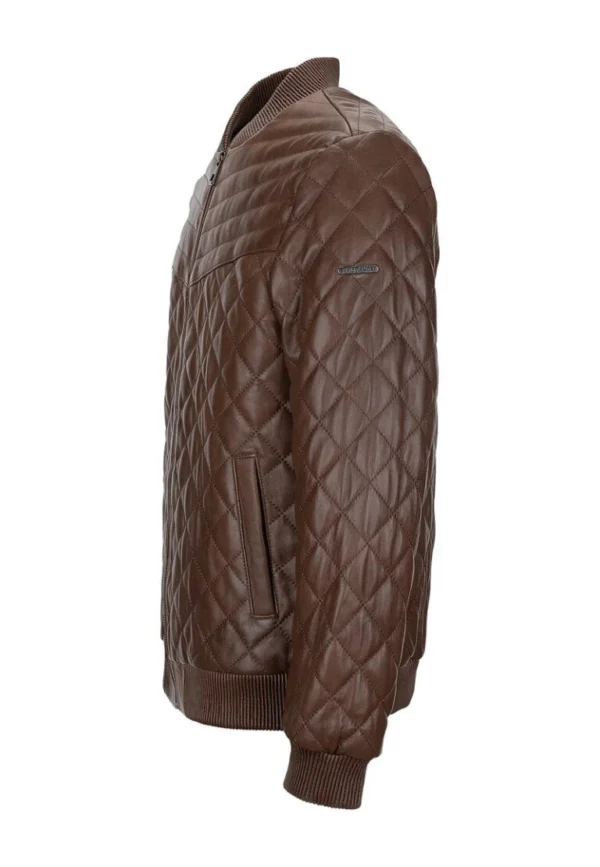TJ brown quilted leather bomber jacket Side View