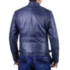 Tea Navy Leather Motorcycle Jacket Back