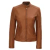 Teressa Biker Brown Cafe Racer Leather Jacket
