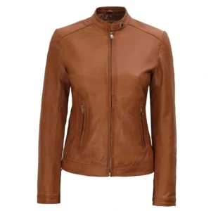 Teressa Biker Brown Cafe Racer Leather Jacket