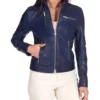 Tevia Blue Cafe Racer Leather Jacket