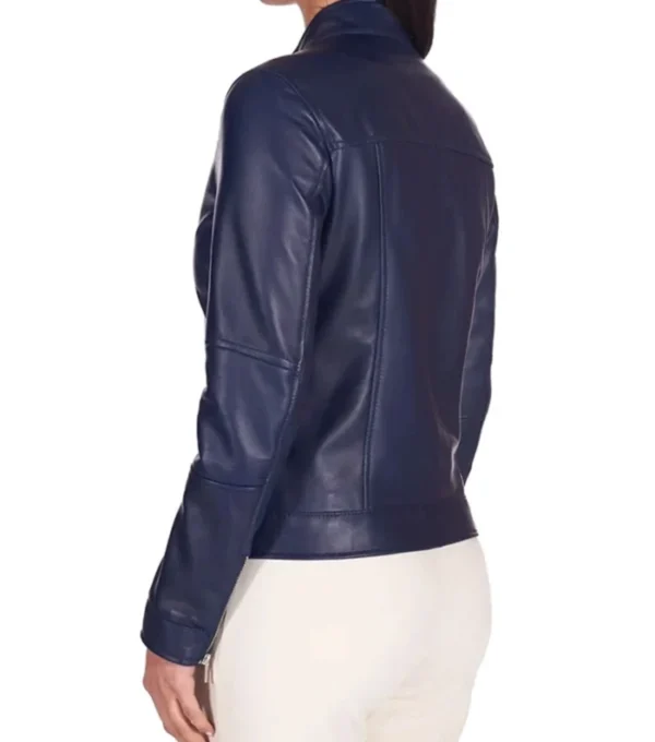 Tevia Blue Cafe Racer Leather Jacket Back