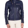 Tevia Blue Cafe Racer Leather Jacket Front