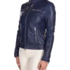 Tevia Blue Cafe Racer Leather Jacket Side View