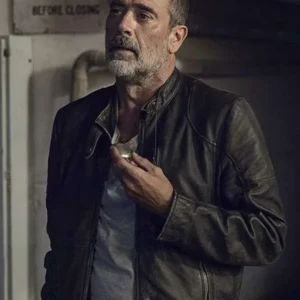 The Walking Dead Negan Season 9 Black Leather Jacket front