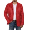 Tommy Red Leather Blazer Jacket