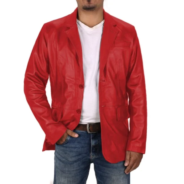Tommy Red Leather Blazer Jacket