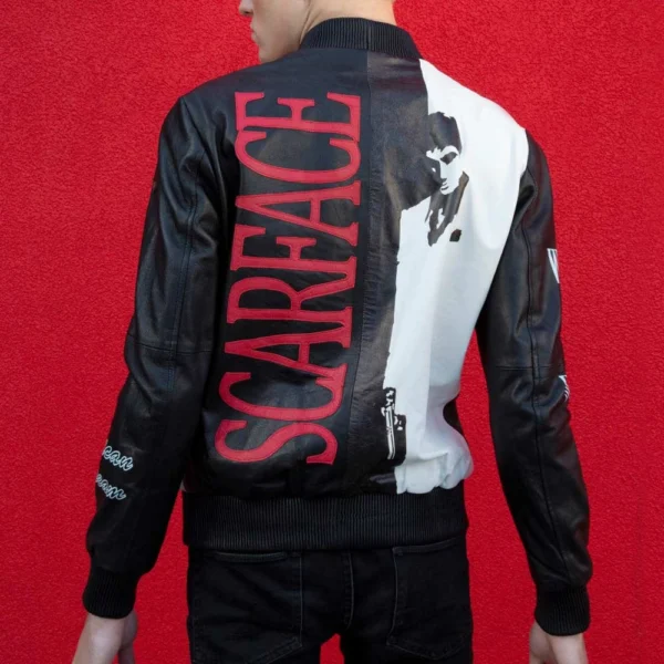 Tony Montana Scarface Bomber Leather Jacket Back View