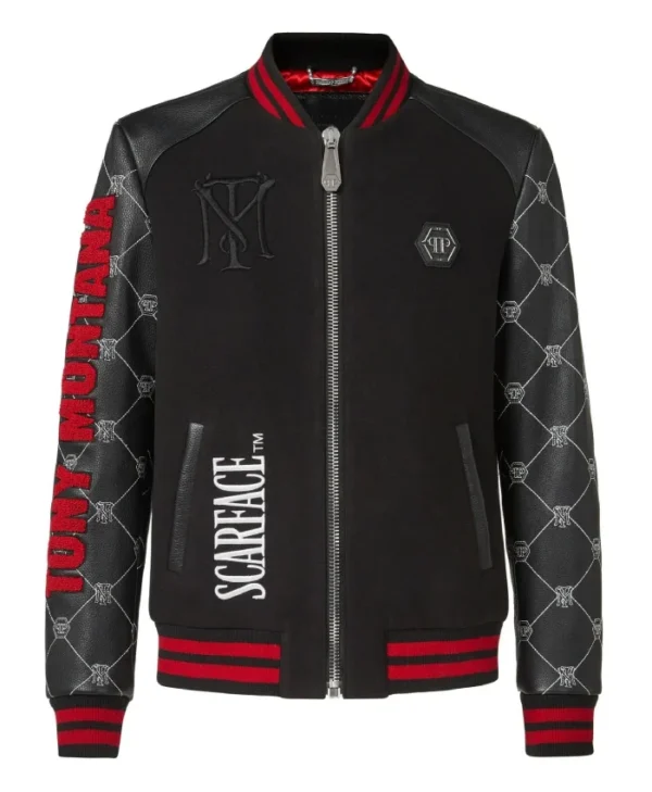 Tony Montana Scarface Wool with Leather Sleeves Black Jacket