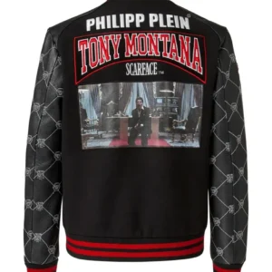 Tony Montana Scarface Wool with Leather Sleeves Black Jacket Back