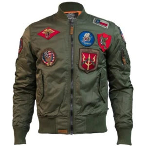 Top Gun Ma 1 Nylon Bomber Jacket With Patches