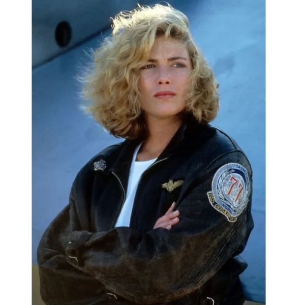 Top Gun Pilot Charlie Black Leather Jacket side pose