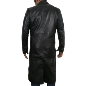 Trey Timeless Long Leather Overcoat Back