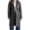 Trinity Single Breasted Black Leather Long Coat